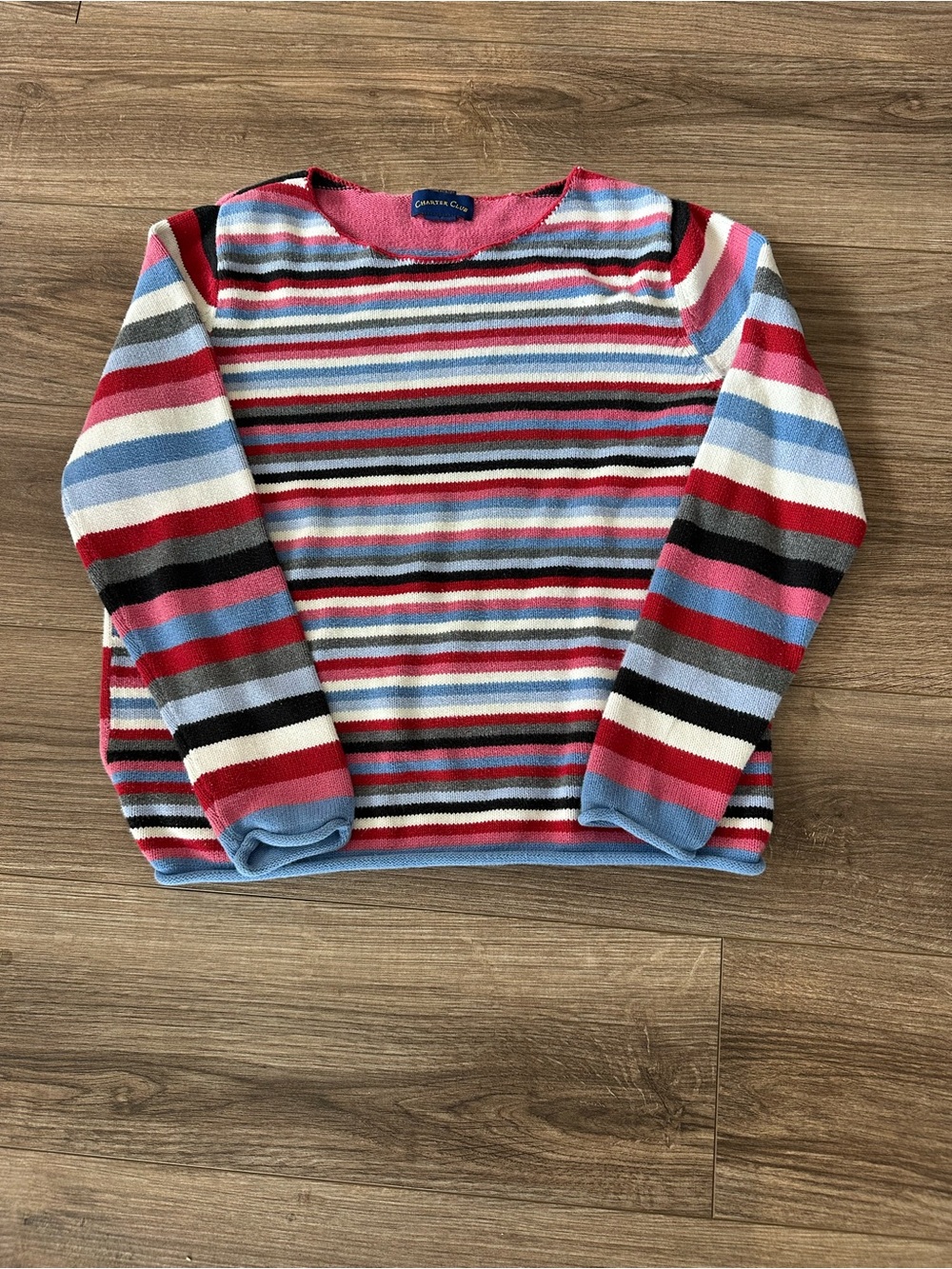 Charter Club Multicolor Striped Knit Sweater - Pink, Blue, Red, Black, White